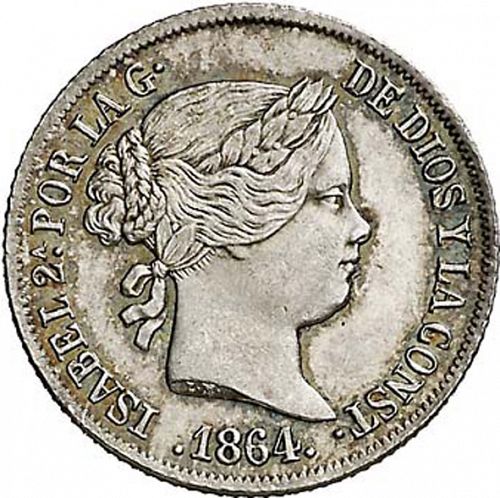 2 Reales Obverse Image minted in SPAIN in 1864 (1849-64  -  ISABEL II - Decimal Coinage)  - The Coin Database