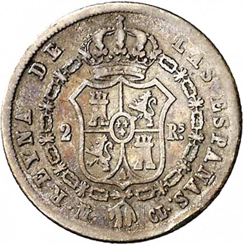 2 Reales Reverse Image minted in SPAIN in 1838CL (1833-48  -  ISABEL II)  - The Coin Database