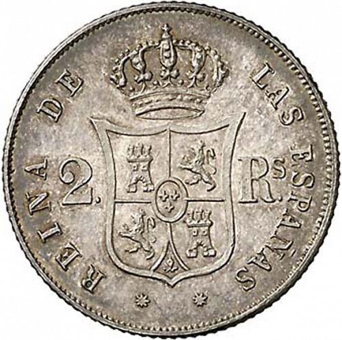 2 Reales Reverse Image minted in SPAIN in 1852 (1849-64  -  ISABEL II - Decimal Coinage)  - The Coin Database