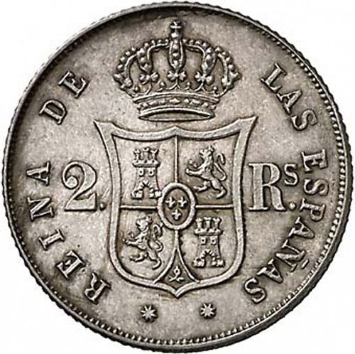 2 Reales Reverse Image minted in SPAIN in 1853 (1849-64  -  ISABEL II - Decimal Coinage)  - The Coin Database