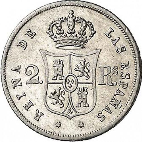 2 Reales Reverse Image minted in SPAIN in 1853 (1849-64  -  ISABEL II - Decimal Coinage)  - The Coin Database