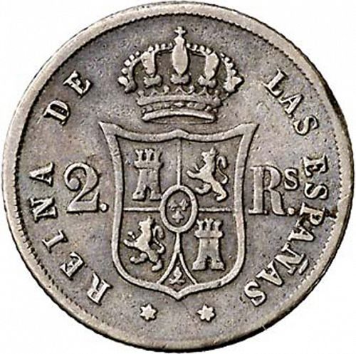 2 Reales Reverse Image minted in SPAIN in 1854 (1849-64  -  ISABEL II - Decimal Coinage)  - The Coin Database