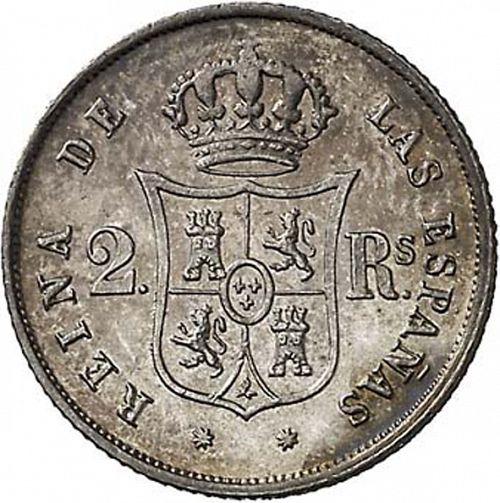 2 Reales Reverse Image minted in SPAIN in 1855 (1849-64  -  ISABEL II - Decimal Coinage)  - The Coin Database