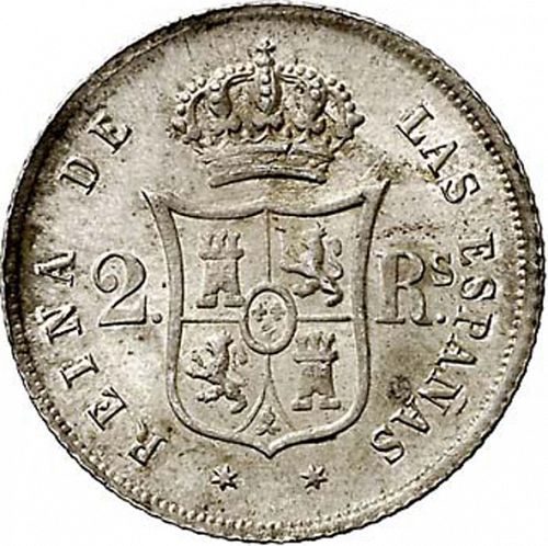 2 Reales Reverse Image minted in SPAIN in 1855 (1849-64  -  ISABEL II - Decimal Coinage)  - The Coin Database