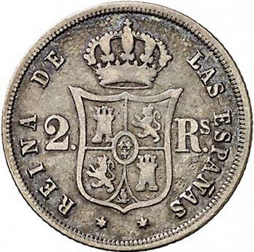 2 Reales Reverse Image minted in SPAIN in 1857 (1849-64  -  ISABEL II - Decimal Coinage)  - The Coin Database