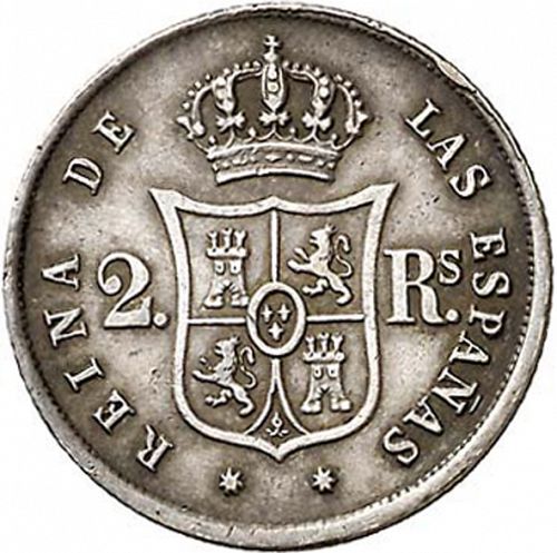 2 Reales Reverse Image minted in SPAIN in 1857 (1849-64  -  ISABEL II - Decimal Coinage)  - The Coin Database