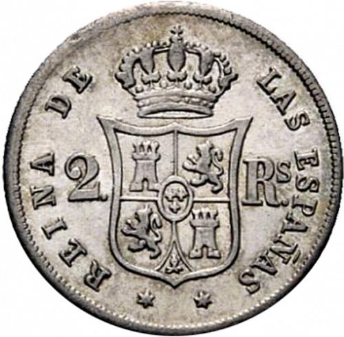 2 Reales Reverse Image minted in SPAIN in 1859 (1849-64  -  ISABEL II - Decimal Coinage)  - The Coin Database