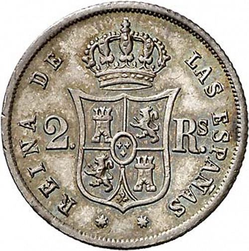 2 Reales Reverse Image minted in SPAIN in 1859 (1849-64  -  ISABEL II - Decimal Coinage)  - The Coin Database