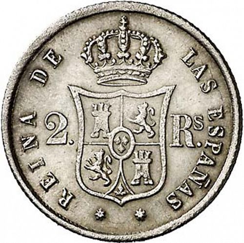 2 Reales Reverse Image minted in SPAIN in 1860 (1849-64  -  ISABEL II - Decimal Coinage)  - The Coin Database