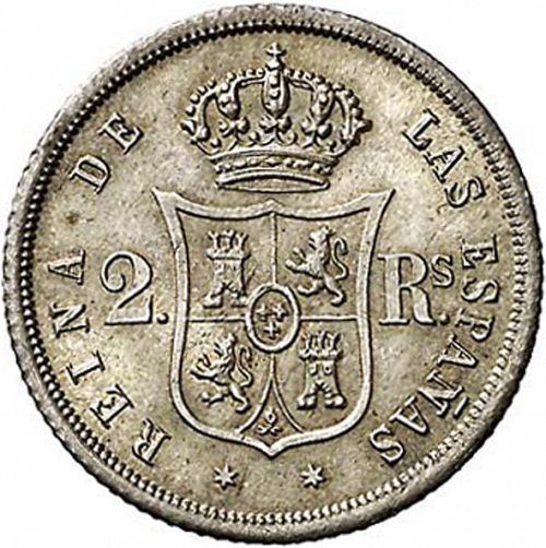 2 Reales Reverse Image minted in SPAIN in 1862 (1849-64  -  ISABEL II - Decimal Coinage)  - The Coin Database