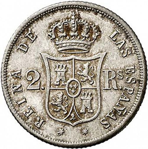 2 Reales Reverse Image minted in SPAIN in 1864 (1849-64  -  ISABEL II - Decimal Coinage)  - The Coin Database