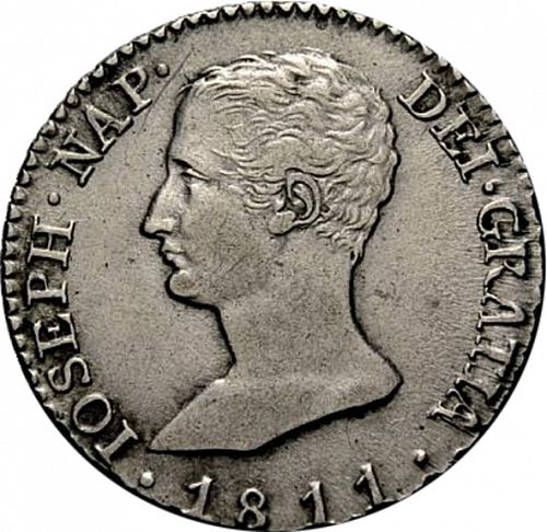 2 Reales Obverse Image minted in SPAIN in 1811AI (1808-13  -  JOSE NAPOLEON)  - The Coin Database