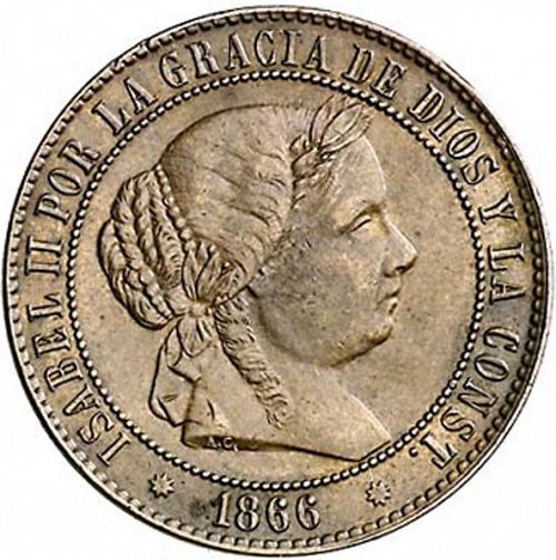 2 ½ Céntimos Escudo Obverse Image minted in SPAIN in 1866 (1865-68  -  ISABEL II - 2nd Decimal Coinage)  - The Coin Database