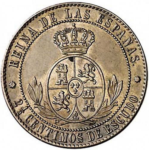 2 ½ Céntimos Escudo Reverse Image minted in SPAIN in 1866 (1865-68  -  ISABEL II - 2nd Decimal Coinage)  - The Coin Database