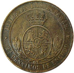 2 ½ Céntimos Escudo Reverse Image minted in SPAIN in 1868OM (1865-68  -  ISABEL II - 2nd Decimal Coinage)  - The Coin Database