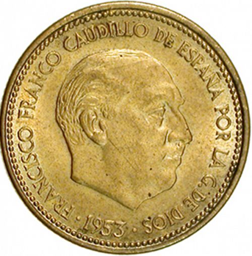 2,50 Pesetas Obverse Image minted in SPAIN in 1953 / 54 (1936-75  -  NATIONALIST GOVERMENT)  - The Coin Database