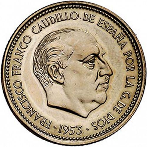 2,50 Pesetas Obverse Image minted in SPAIN in 1953 / 56 (1936-75  -  NATIONALIST GOVERMENT)  - The Coin Database