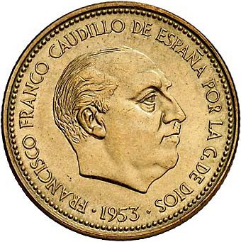 2,50 Pesetas Obverse Image minted in SPAIN in 1953 / 68 (1936-75  -  NATIONALIST GOVERMENT)  - The Coin Database