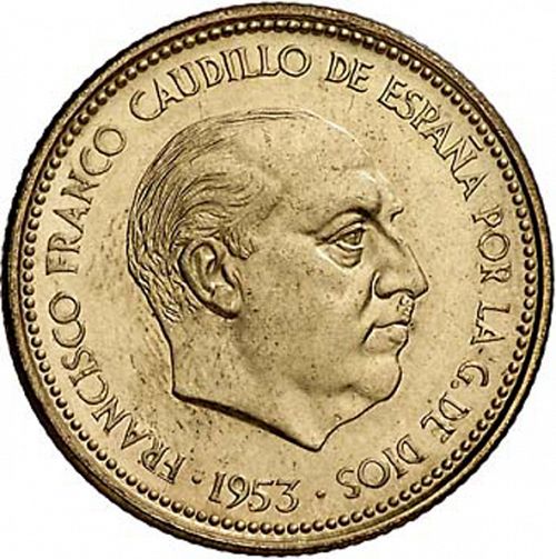 2,50 Pesetas Obverse Image minted in SPAIN in 1953 / 69 (1936-75  -  NATIONALIST GOVERMENT)  - The Coin Database