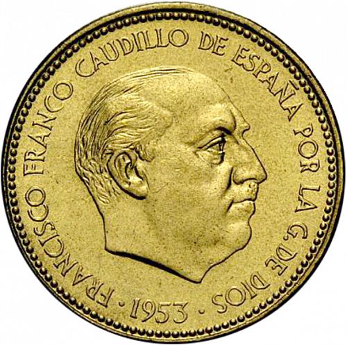 2,50 Pesetas Obverse Image minted in SPAIN in 1953 / 70 (1936-75  -  NATIONALIST GOVERMENT)  - The Coin Database