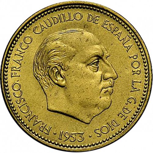 2,50 Pesetas Obverse Image minted in SPAIN in 1953 / 71 (1936-75  -  NATIONALIST GOVERMENT)  - The Coin Database