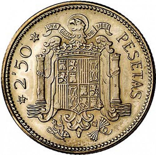 2,50 Pesetas Reverse Image minted in SPAIN in 1953 / 56 (1936-75  -  NATIONALIST GOVERMENT)  - The Coin Database