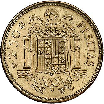 2,50 Pesetas Reverse Image minted in SPAIN in 1953 / 68 (1936-75  -  NATIONALIST GOVERMENT)  - The Coin Database