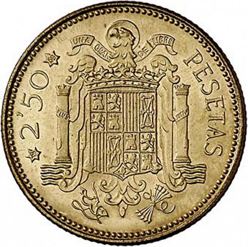2,50 Pesetas Reverse Image minted in SPAIN in 1953 / 69 (1936-75  -  NATIONALIST GOVERMENT)  - The Coin Database