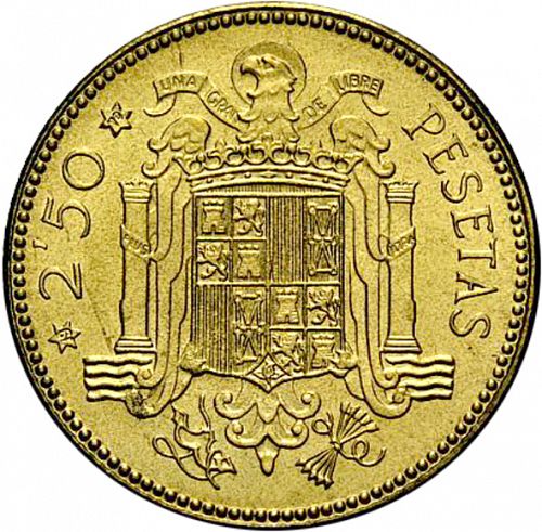 2,50 Pesetas Reverse Image minted in SPAIN in 1953 / 70 (1936-75  -  NATIONALIST GOVERMENT)  - The Coin Database