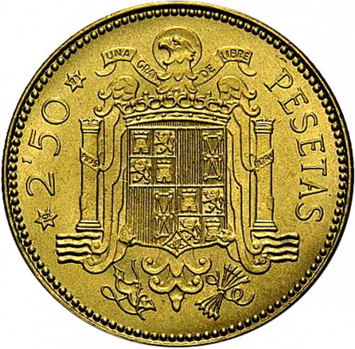 2,50 Pesetas Reverse Image minted in SPAIN in 1953 / 71 (1936-75  -  NATIONALIST GOVERMENT)  - The Coin Database