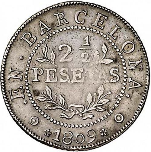2 half Pesetas Reverse Image minted in SPAIN in 1809 (1808-13  -  JOSE NAPOLEON - Barcelona)  - The Coin Database