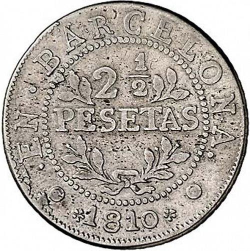 2 half Pesetas Reverse Image minted in SPAIN in 1810 (1808-13  -  JOSE NAPOLEON - Barcelona)  - The Coin Database