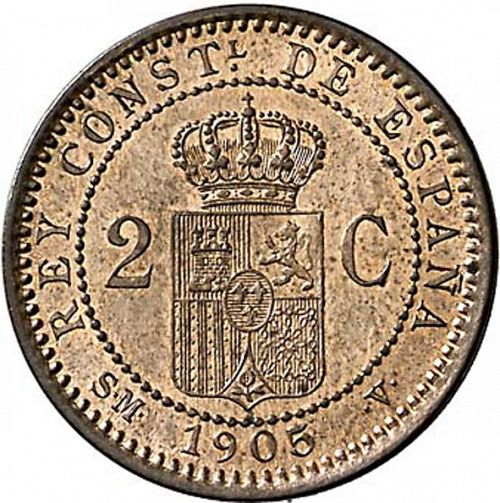 2 Céntimos Reverse Image minted in SPAIN in 1905 / 05 (1886-31  -  ALFONSO XIII)  - The Coin Database