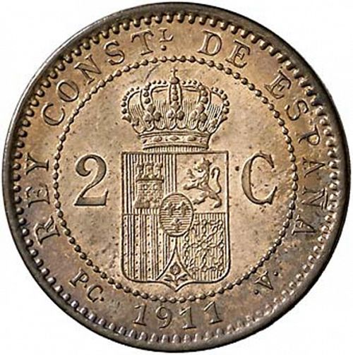 2 Céntimos Reverse Image minted in SPAIN in 1911 / 11 (1886-31  -  ALFONSO XIII)  - The Coin Database