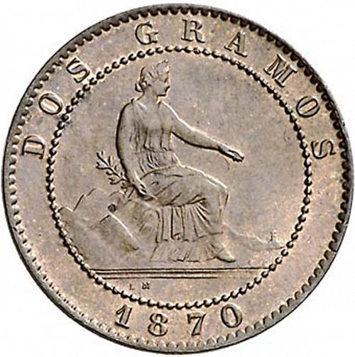 2 Céntimos Obverse Image minted in SPAIN in 1870 (1868-70  -  PROVISIONAL GOVERNMENT)  - The Coin Database