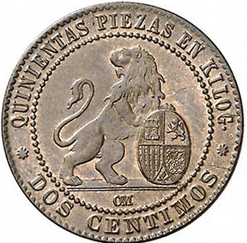 2 Céntimos Reverse Image minted in SPAIN in 1870 (1868-70  -  PROVISIONAL GOVERNMENT)  - The Coin Database