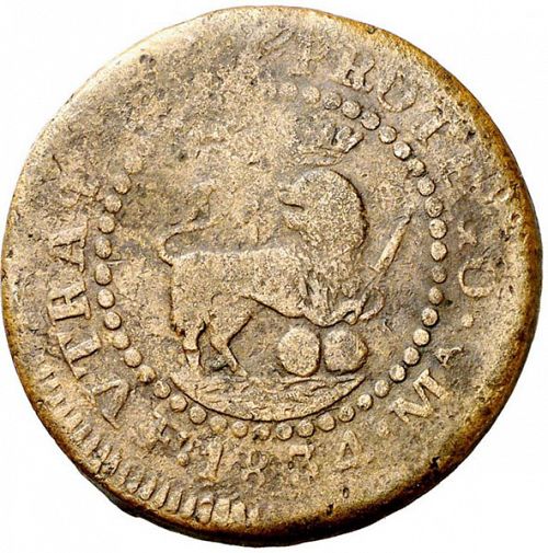 2 Quartos Reverse Image minted in SPAIN in 1834 (1808-33  -  FERNANDO VII - Local coinage)  - The Coin Database
