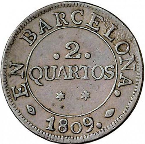 2 Cuartos Reverse Image minted in SPAIN in 1809 (1808-13  -  JOSE NAPOLEON - Barcelona)  - The Coin Database