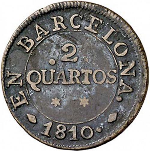 2 Cuartos Reverse Image minted in SPAIN in 1810 (1808-13  -  JOSE NAPOLEON - Barcelona)  - The Coin Database