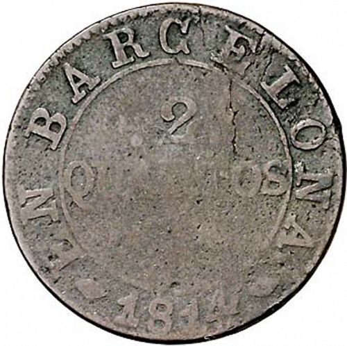 2 Cuartos Reverse Image minted in SPAIN in 1814 (1808-13  -  JOSE NAPOLEON - Barcelona)  - The Coin Database