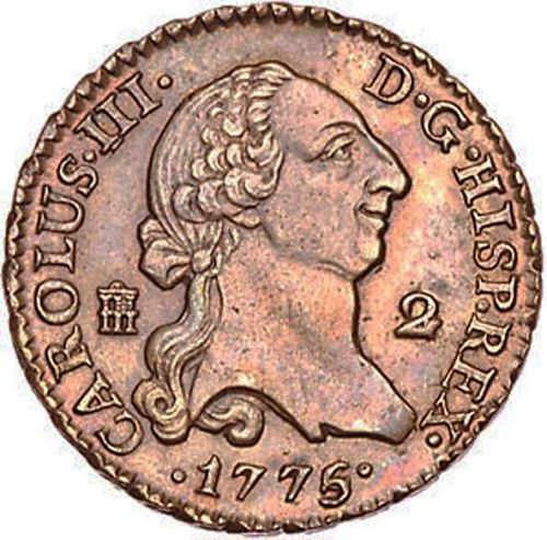 2 Maravedies Obverse Image minted in SPAIN in 1775 (1759-88  -  CARLOS III)  - The Coin Database