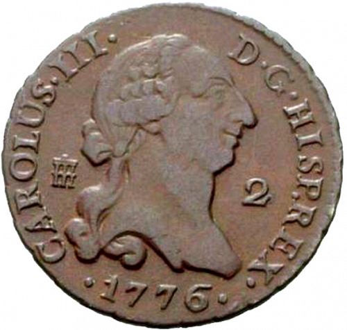 2 Maravedies Obverse Image minted in SPAIN in 1776 (1759-88  -  CARLOS III)  - The Coin Database