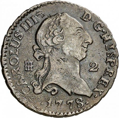 2 Maravedies Obverse Image minted in SPAIN in 1778 (1759-88  -  CARLOS III)  - The Coin Database