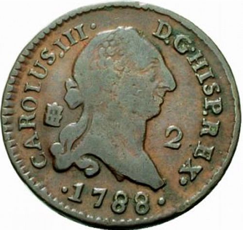 2 Maravedies Obverse Image minted in SPAIN in 1788 (1759-88  -  CARLOS III)  - The Coin Database