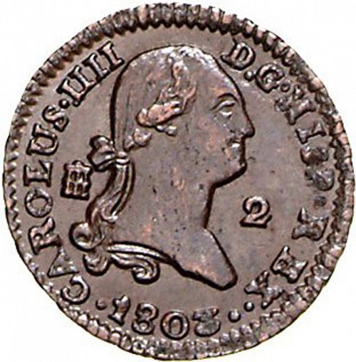 2 Maravedies Obverse Image minted in SPAIN in 1802 (1788-08  -  CARLOS IV)  - The Coin Database