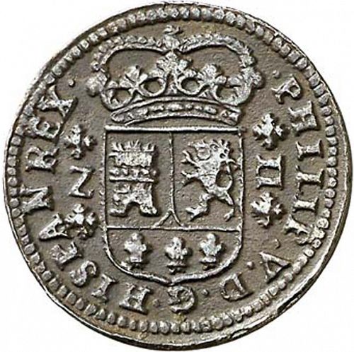 2 Maravedies Obverse Image minted in SPAIN in 1719 (1700-46  -  FELIPE V)  - The Coin Database