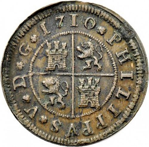 2 Maravedies Reverse Image minted in SPAIN in 1710 (1700-46  -  FELIPE V)  - The Coin Database