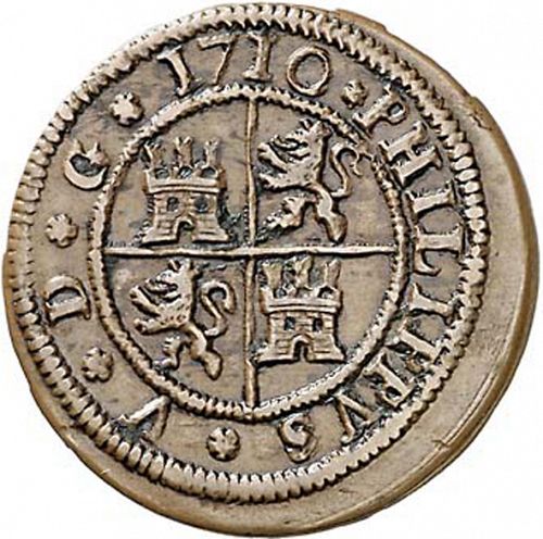 2 Maravedies Reverse Image minted in SPAIN in 1710 (1700-46  -  FELIPE V)  - The Coin Database