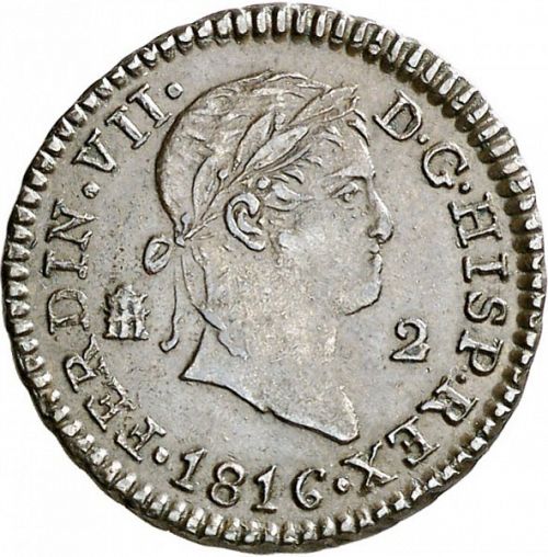 2 Maravedies Obverse Image minted in SPAIN in 1816 (1808-33  -  FERNANDO VII)  - The Coin Database