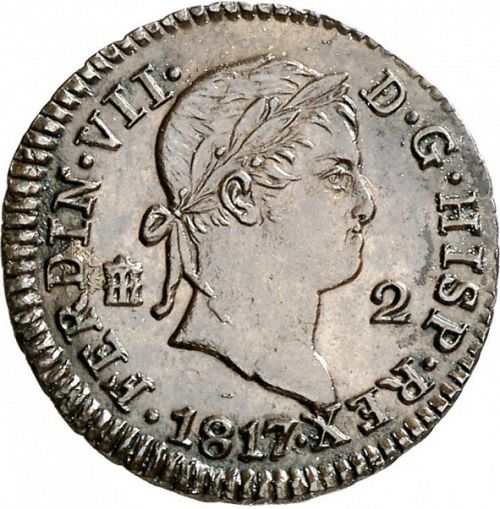 2 Maravedies Obverse Image minted in SPAIN in 1817 (1808-33  -  FERNANDO VII)  - The Coin Database
